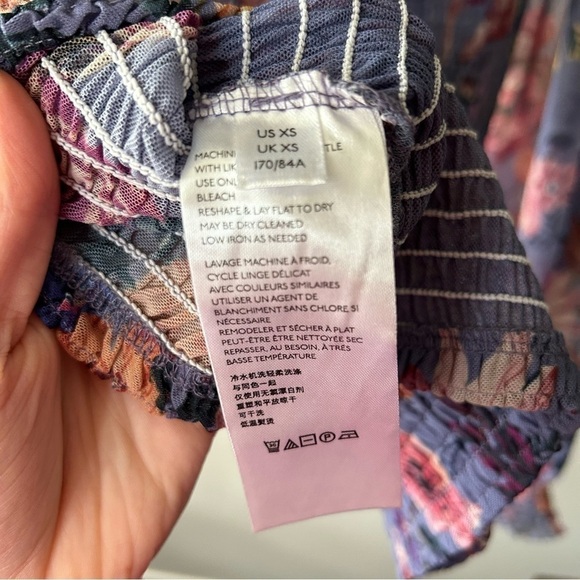 [xs] Anthropologie Rouen Top Periwinkle Purple Sheer Spring Floral Long Sleeve - Picture 10 of 11